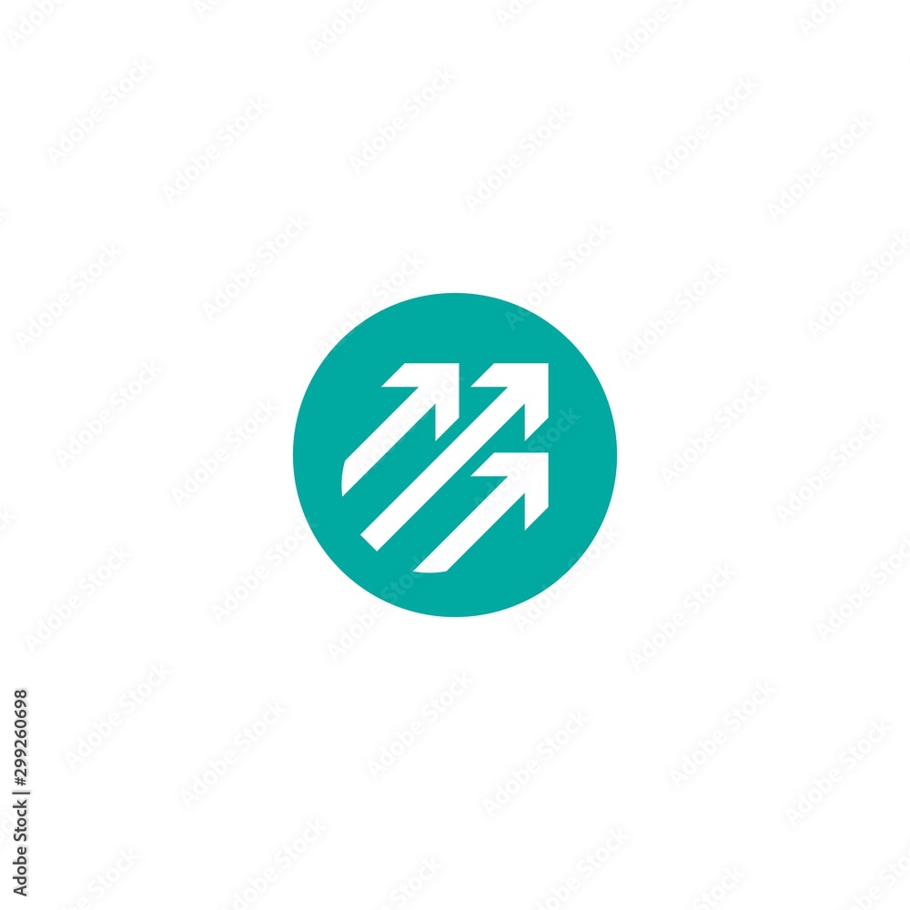 three arrows up in blue circle icon. Isolated on white. Business launch, start up, success logo. three arrows up in blue circle icon. Isolated on white. Business launch, start up, success logo.
