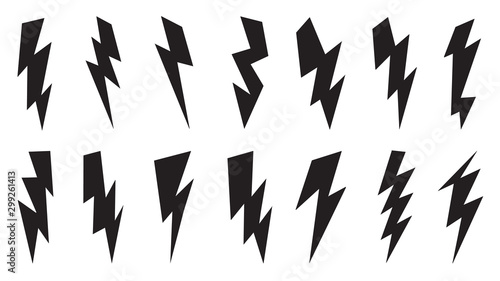 Thunder vector doodle set, Storm symbol, lightning icon design for logo and pattern background.