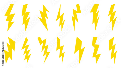 Thunder vector doodle set, Storm symbol, lightning icon design for logo and pattern background.