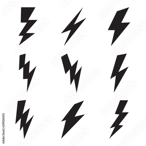 Thunder vector doodle set, Storm symbol, lightning icon design for logo and pattern background.