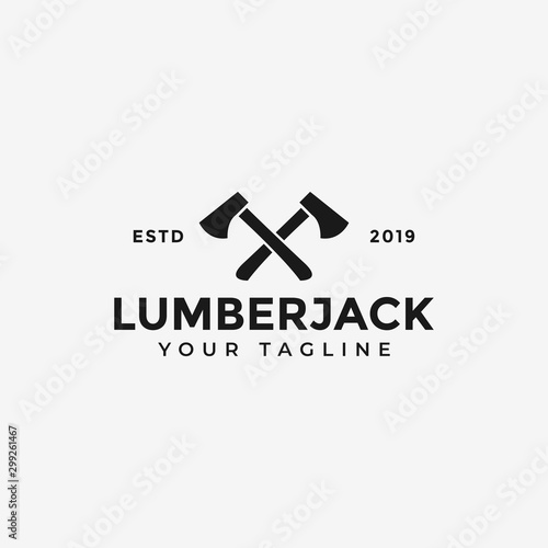 Vintage Crossed Axe, Lumberjack, Wood Logging Logo Design