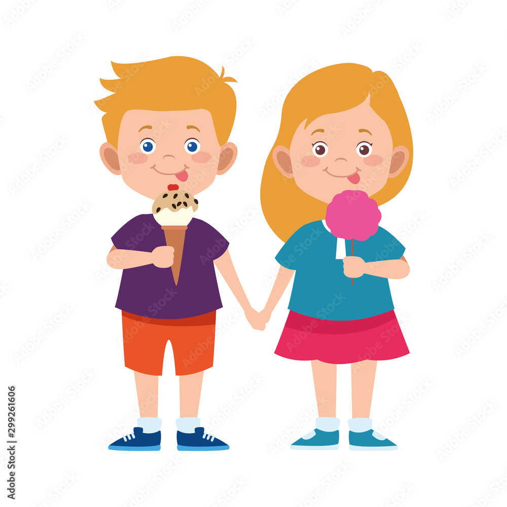 cartoon happy girl and boy, flat design cartoon happy girl and boy, flat design