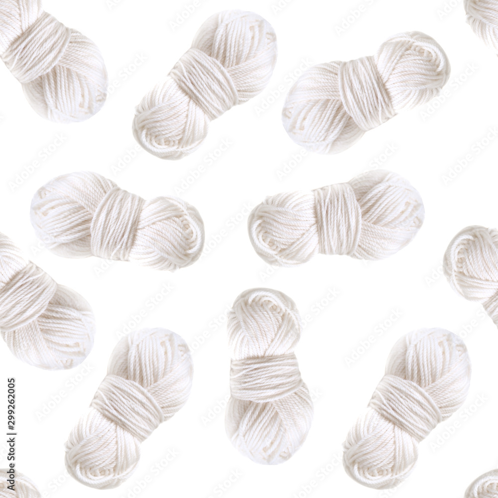 Ball of white yarns seamless pattern on white background. Decoration background texture tile Ball of white yarns seamless pattern on white background. Decoration background texture tile