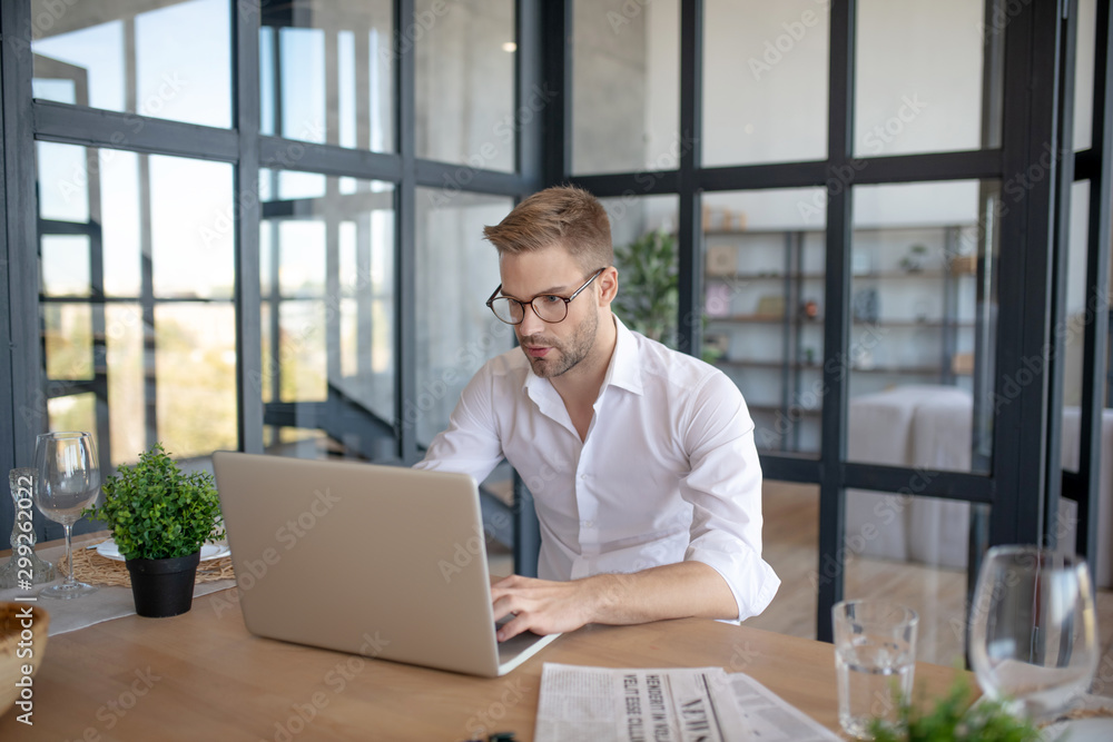 Businessman working from home in the morning Businessman working from home in the morning