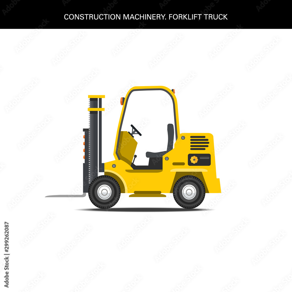 Construction realistic machinery. Forklift truck on flat designe