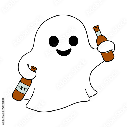 Cartoon Ghost Holding Beer Bottles