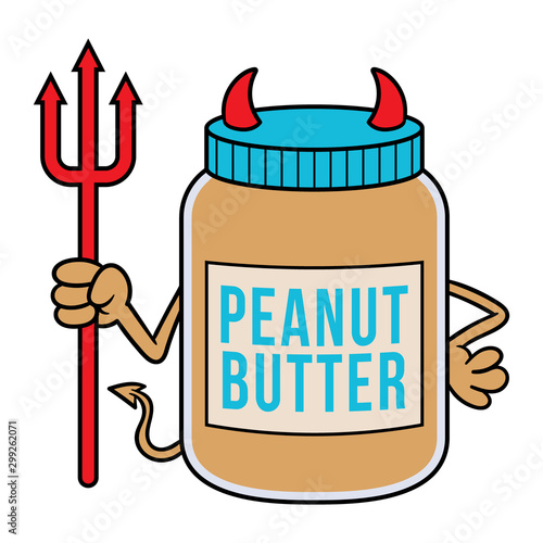Cartoon Jar of Peanut Butter With Horns and Fork
