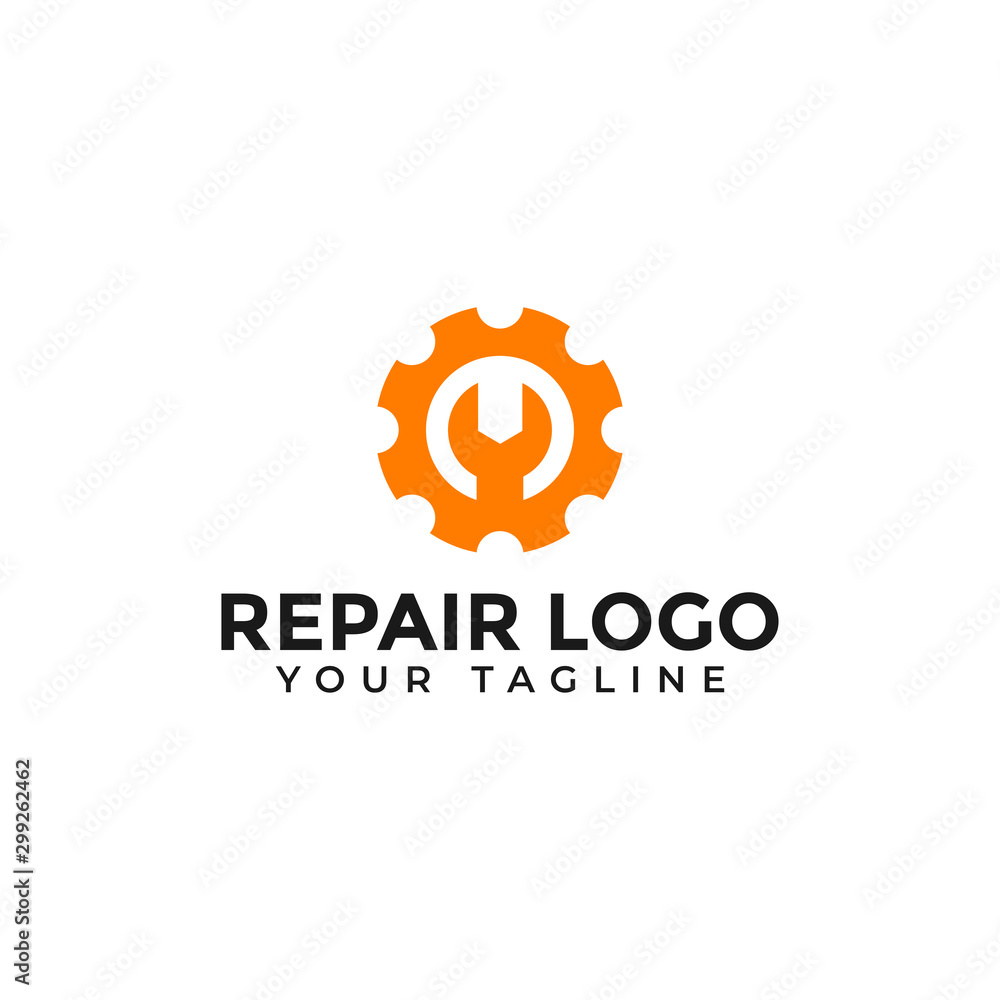 Fototapeta premium Wrench and Gear, Repair Service, Fix Machine Logo Design
