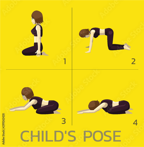 Child's Pose Yoga Manga Tutorial How Cartoon Vector Illustration