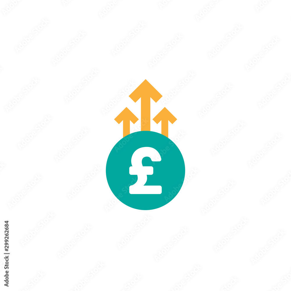 dollar growth vector icon. White pound sterling sign in blue circle with three up arrows. dollar growth vector icon. White pound sterling sign in blue circle with three up arrows.