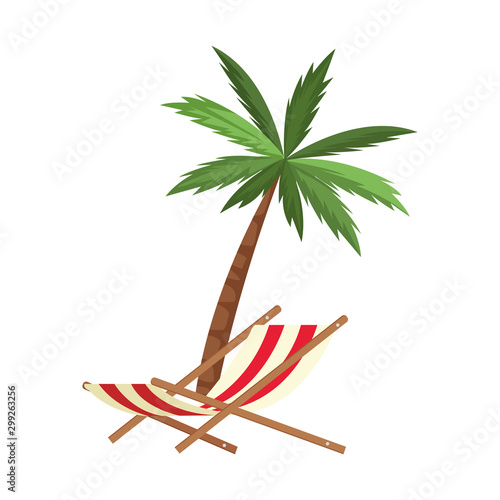 palm beach and chair icon, flat design