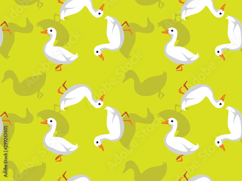 White Duck Cute Cartoon Walking Circle Outline Seamless Pattern Wallpaper-01