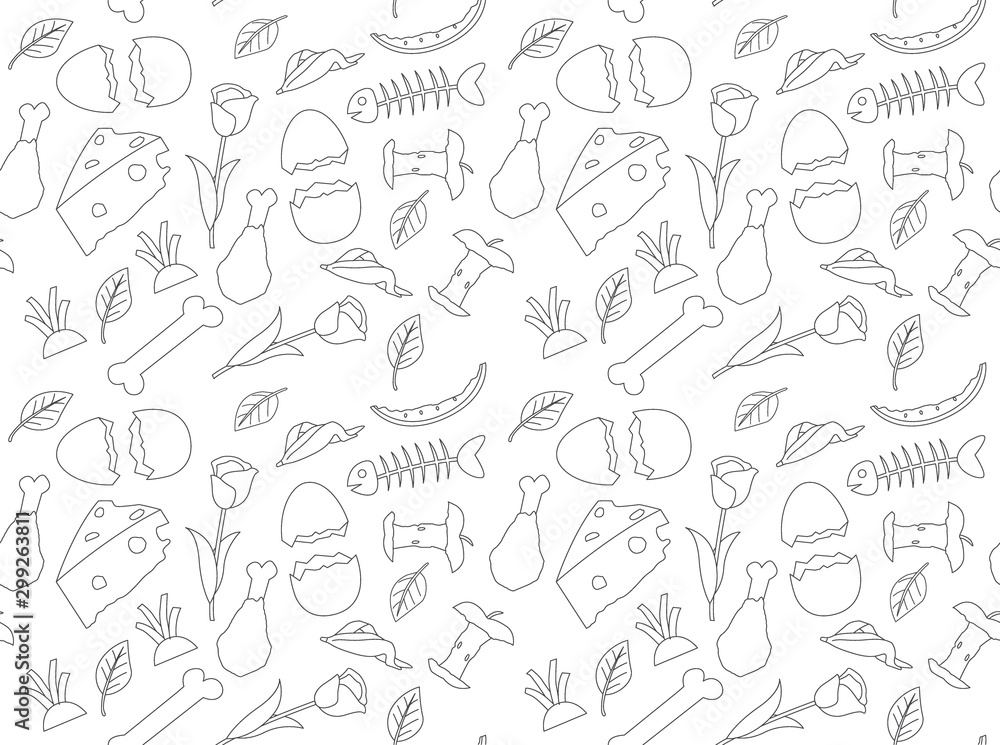 Organic Waste Drawing Outline Seamless Pattern Wallpaper-01