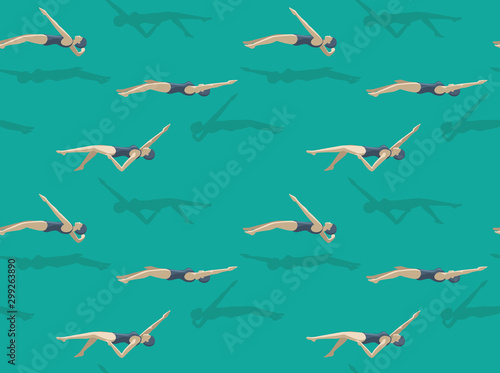 Swimming Backstroke Woman Outline Seamless Pattern Wallpaper-01