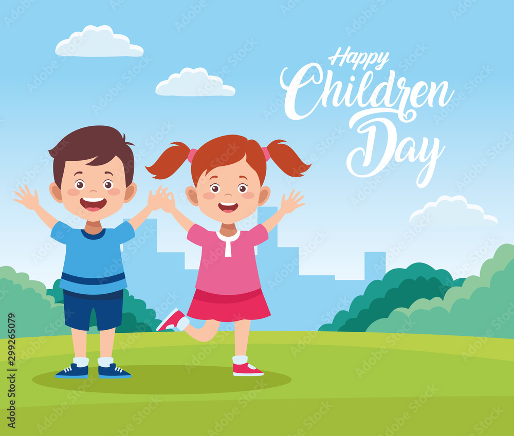 happy children day celebration with kids in the field