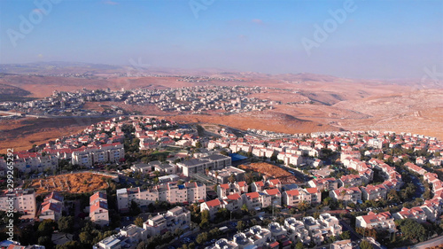 Drone mage over Judean Hills landscape With Israel and Palestine Towns