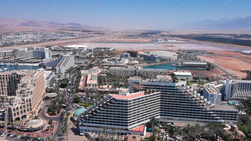 Hotels and Marina in the desert Aerial, Israel