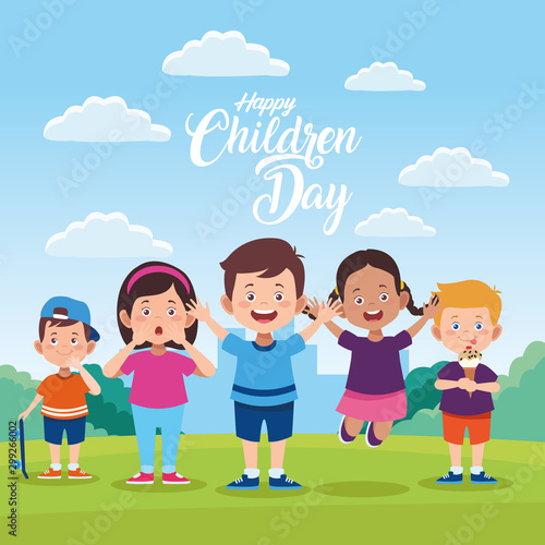 happy children day celebration with kids in the field