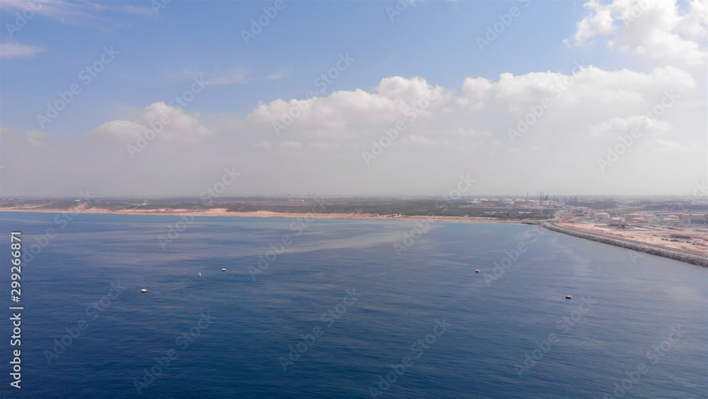Aerial Image over Israel empty Coast in the Mediterranean sea  Drone view over Ashdod shoreline in Mediterranean sea, Israel   