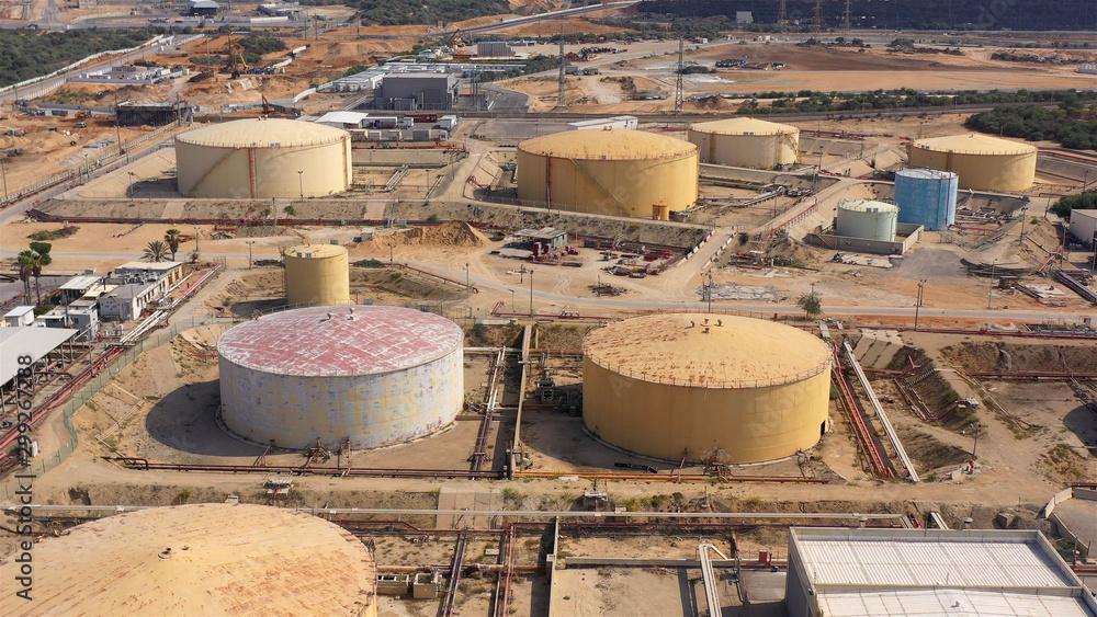 Aerial Image over Fuel Tanks Close to power Plant in the Middle east Aerial Image over Fuel Tanks Close to power Plant in the Middle east