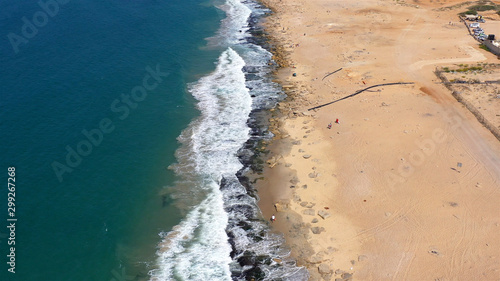 Drone view along Straight coastline in the Middle east, Israel