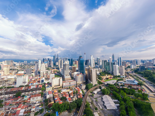 KUALA LUMPUR, MALAYSIA - October 27, 2019; Cityscape of Kuala Lumpur, the capital of Malaysia. Its modern skyline is dominated by the 451m tall Petronas Twin Towers or KLCC by locals
