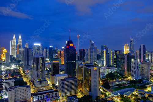 KUALA LUMPUR, MALAYSIA - October 27, 2019; Cityscape of Kuala Lumpur, the capital of Malaysia. Its modern skyline is dominated by the 451m tall Petronas Twin Towers or KLCC by locals