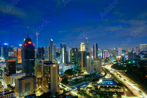 KUALA LUMPUR, MALAYSIA - October 27, 2019; Cityscape of Kuala Lumpur, the capital of Malaysia. Its modern skyline is dominated by the 451m tall Petronas Twin Towers or KLCC by locals
