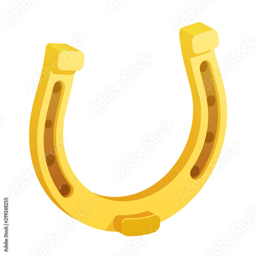 Isometric isolated on white gold metal horseshoe luck symbol fortune talisman icon vector illustration