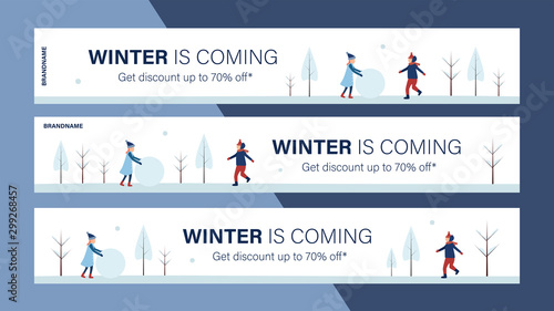 Winter sale mobile banner for website or internet ads. Winter season sale advertise background. winter is coming.