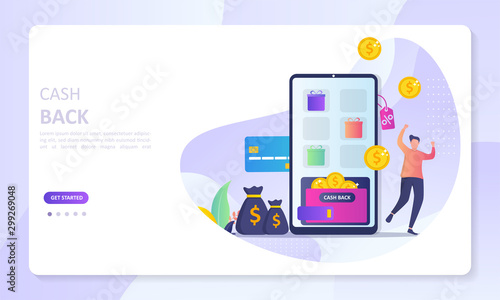 Cash Back concept design, people getting cash rewards and gift from online shopping, Suitable for web landing page, ui, mobile app, banner template. Vector Illustration