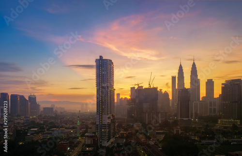 Canvas Print Beautiful scenery of Kuala Lumpur City Centre with sunrise sky background