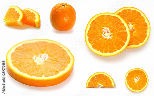 Sliced ​​Orange. Different shaped pieces of fruit.