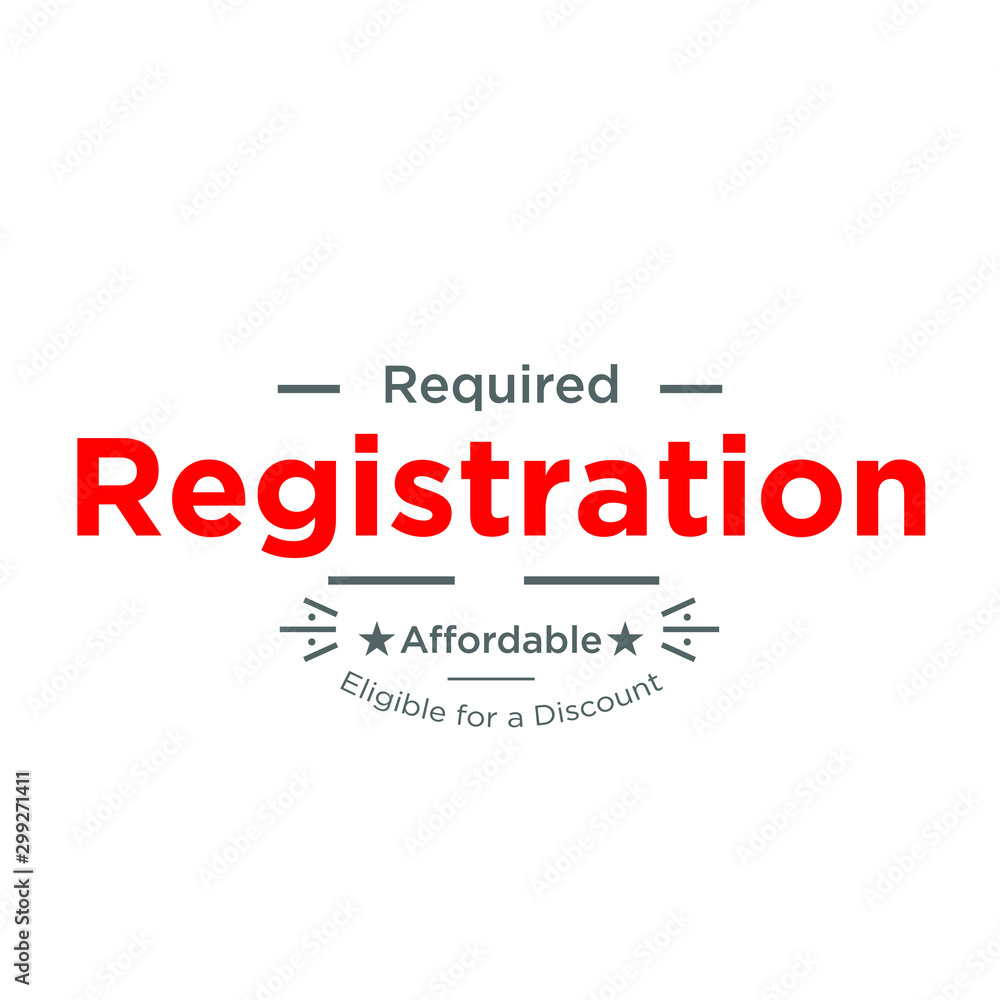 Registration Required, registration counter to fill forms, vector red on white Registration Required, registration counter to fill forms, vector red on white