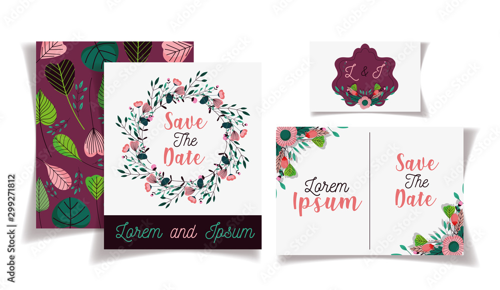 wedding save the date floral cards invitation flowers