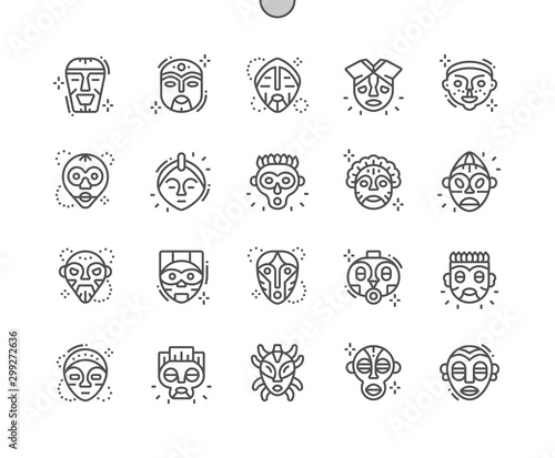 African Masks Well-crafted Pixel Perfect Vector Thin Line Icons 30 2x Grid for Web Graphics and Apps. Simple Minimal Pictogram