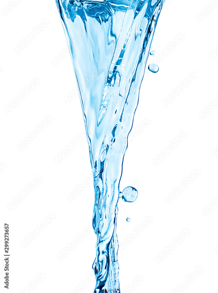 water flow and drops on an isolated white background water flow and drops on an isolated white background