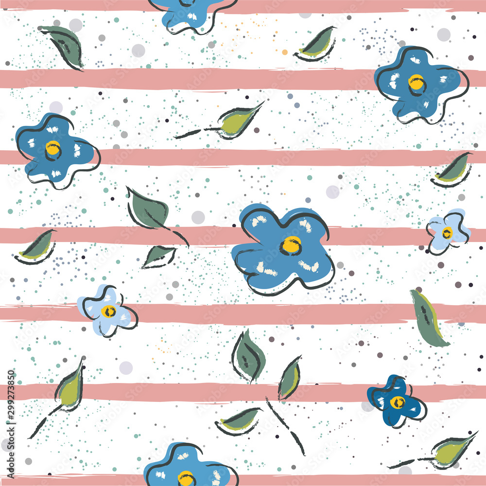 Fototapeta premium Hand Drawn Seamless Pattern with plants and berries. Artistic Creative Design.