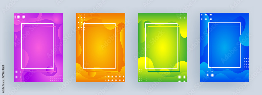 Advertising template or flyer design with fluid art abstract background in four color option. - obrazy, fototapety, plakaty 