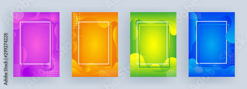 Advertising template or flyer design with fluid art abstract background in four color option.