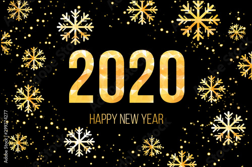 Vector New Year card with golden 2020 numbers. Vector illustration.
