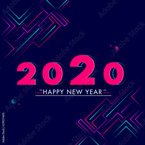 2020 Happy New Year text on abstract blue background can be used as greeting card design.