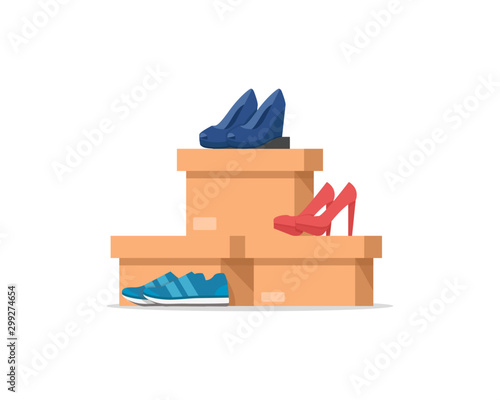 Shoe boxes with woman s footwear,Men shoes