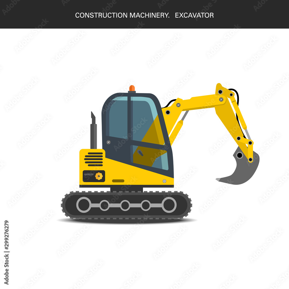 Construction realistic machinery. Excavator. Specialized construction machinery. Construction realistic machinery. Excavator. Specialized construction machinery.