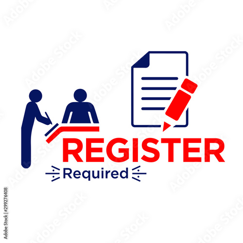Registration Required, registration counter to fill forms, vector red on white