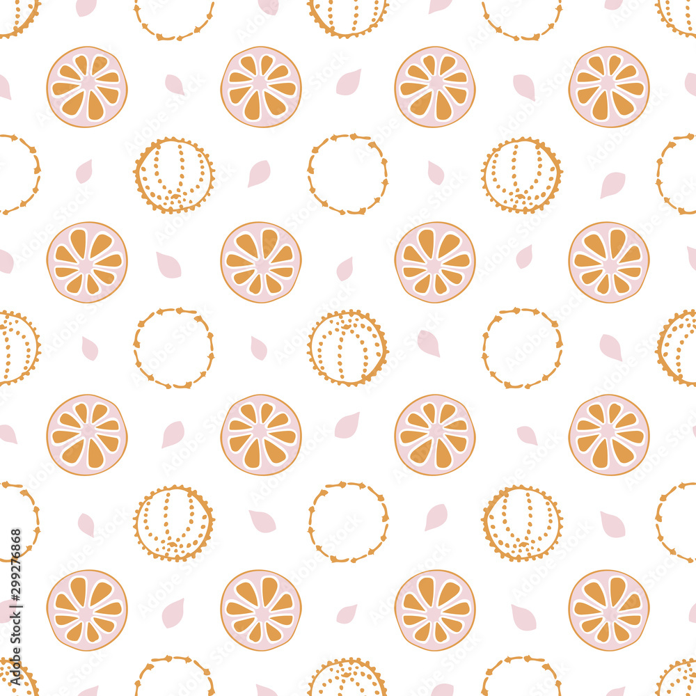 Seamless vector pattern with Christmas elements, clove and orange on white background.