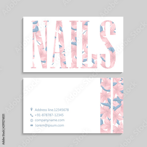 Business card template with pink flowers 