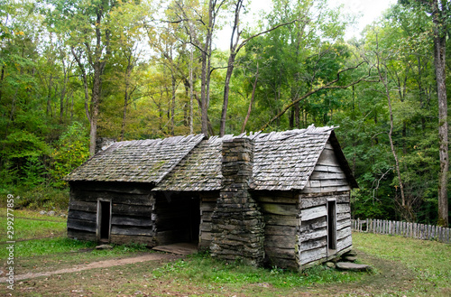 Old Abandoned Log Cabin in the Forest - Great Smoky Mountains National Park  Tennessee  USA  Autumn   Fall 