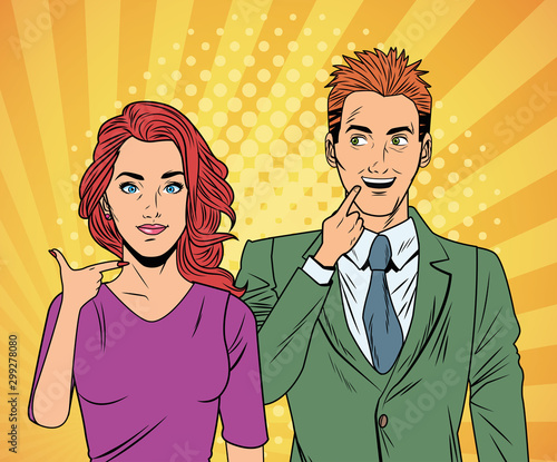 elegant business couple pop art style characters