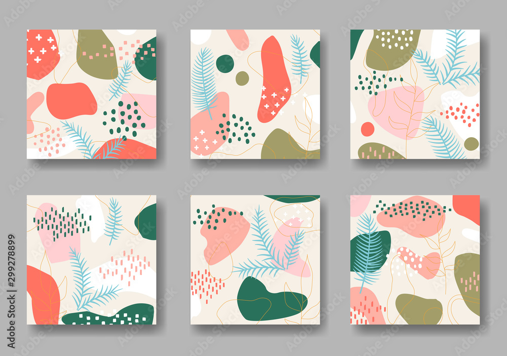 Set of six square background with abstract Christmas ornament